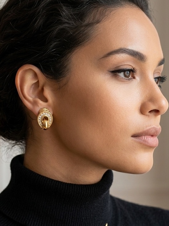 Dior Jewelry - Authentic Vintage Christian Dior Gold Tone Rhinestone Clip-On Earrings